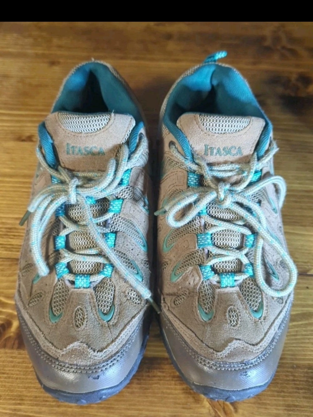 Itasca Leather Lowlander Hiking Shoes Womens Size 9 Brown Teal Trail Sneakers
